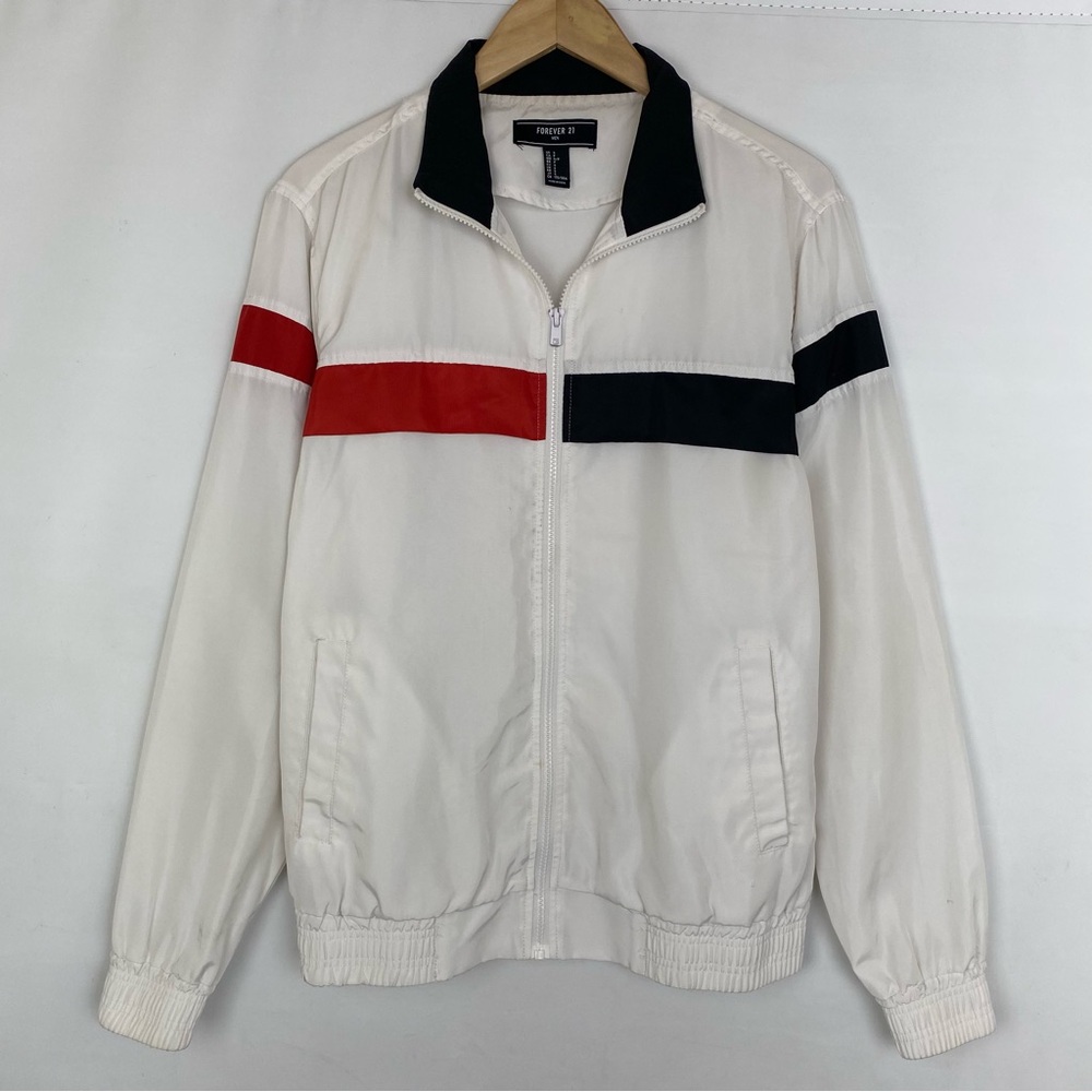 Forever 21 Colorblock Windbreaker Jacket - White/Red/Black Men's Small